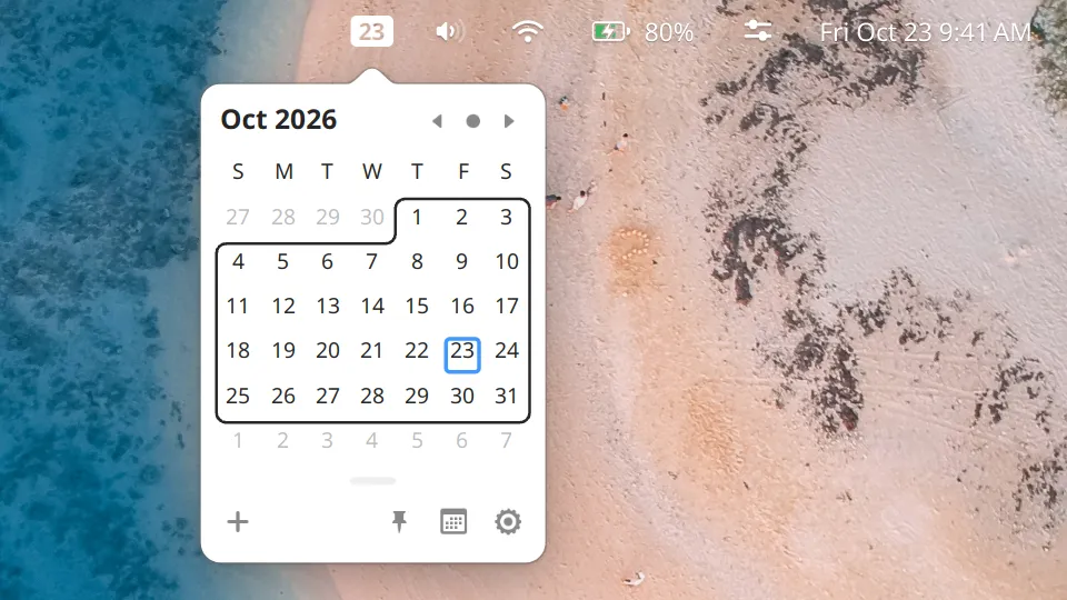 Itsycal: a Mac menu bar calendar, living in the Cutefish status bar
