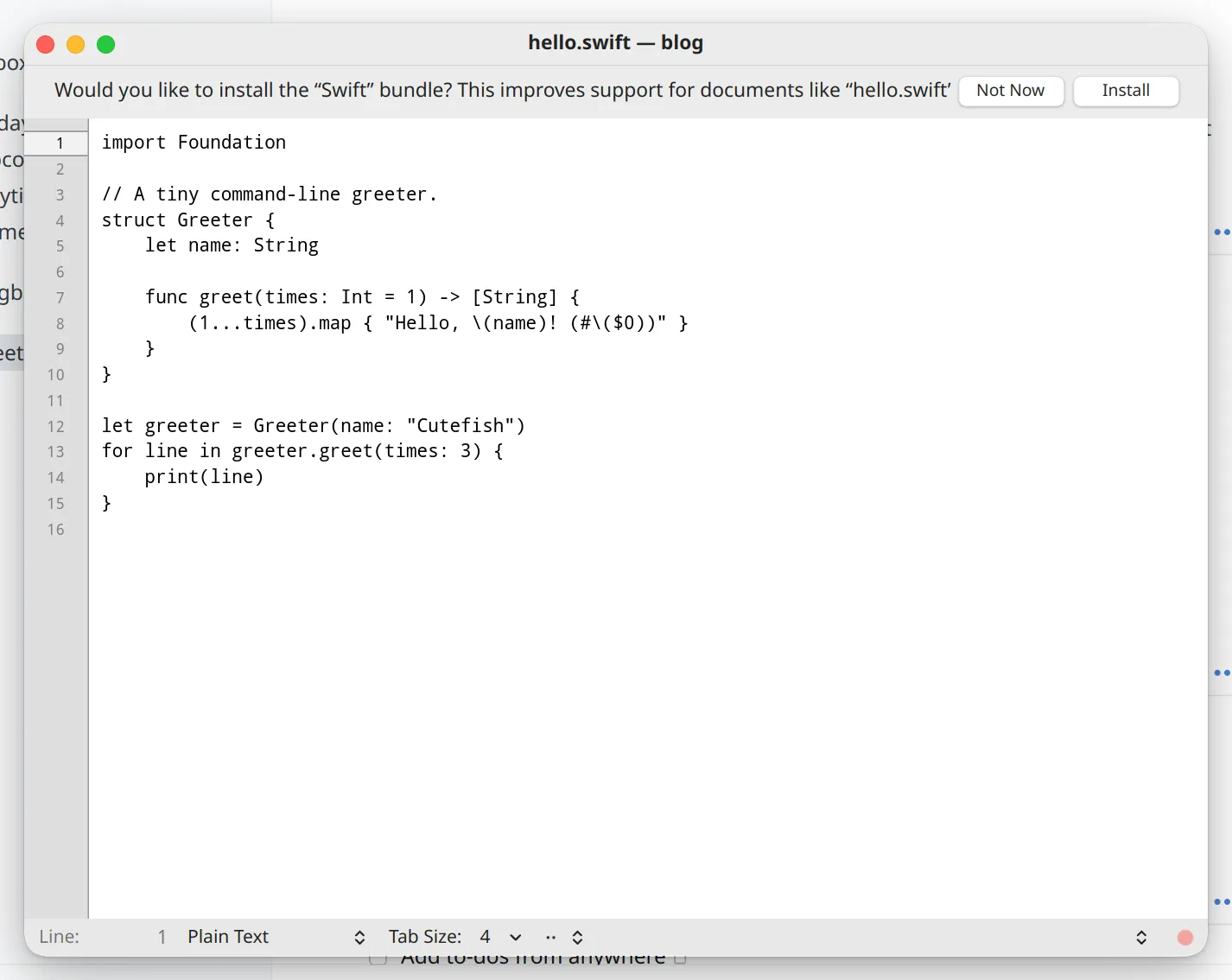 TextMate editing a file on Cutefish